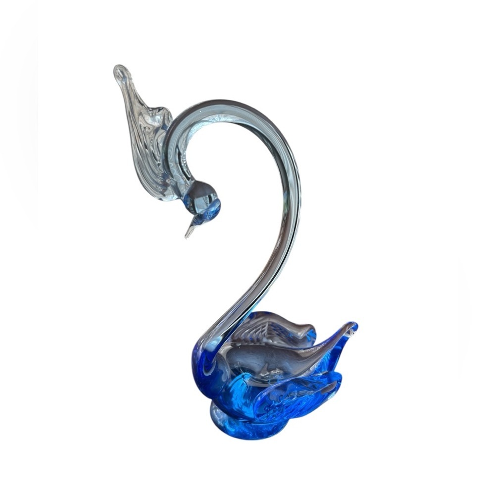 Vintage Murano? Blue And Clear Glass Bird Figurine Ring Holder